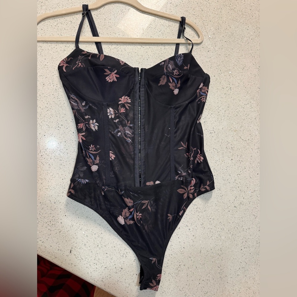 Free People Black Floral Bustier